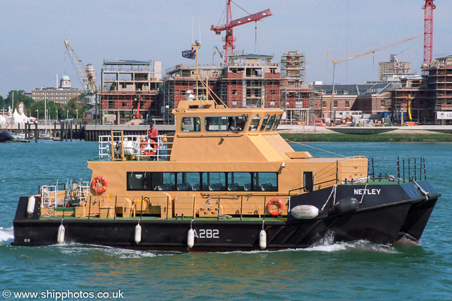 Photograph of the vessel RMAS Netley pictured arriving in Portsmouth Harbour on 28th August 2001