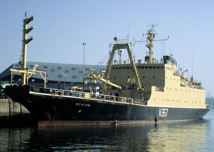 Photograph of the vessel RMAS Newton pictured in Devonport Naval Base on 27th September 1997