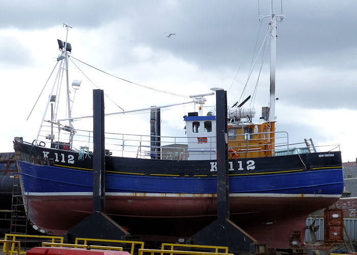 Photograph of the vessel fv New Venture pictured under refit at Macduff on 6th May 2013