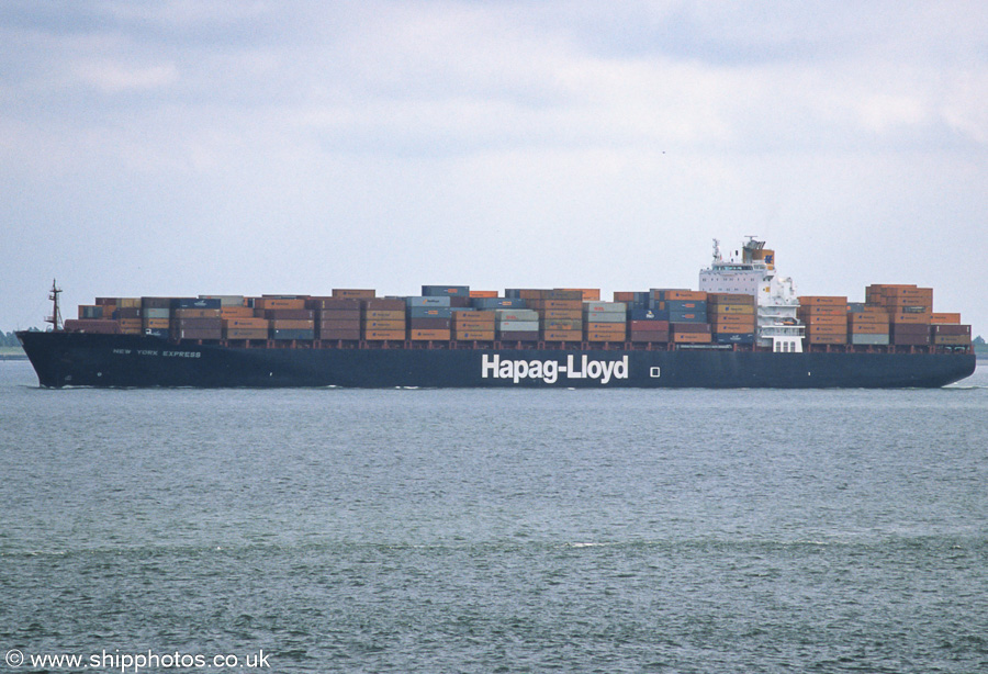 Photograph of the vessel  New York Express pictured on the Westerschelde passing Vlissingen on 20th June 2002