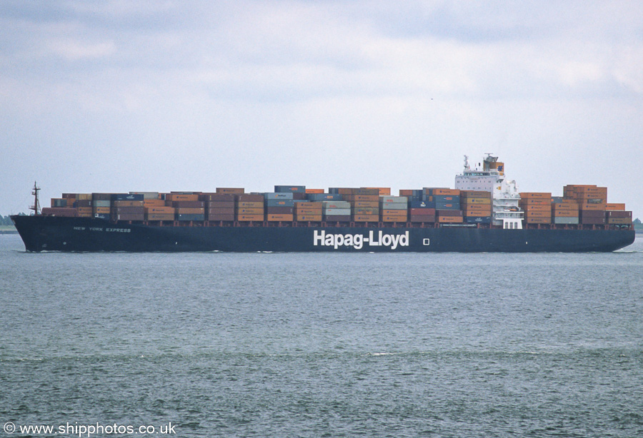 Photograph of the vessel  New York Express pictured on the Westerschelde passing Vlissingen on 20th June 2002
