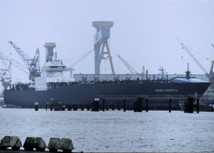 Photograph of the vessel  Norasia Samantha pictured fitting out at Kiel on 27th May 1998
