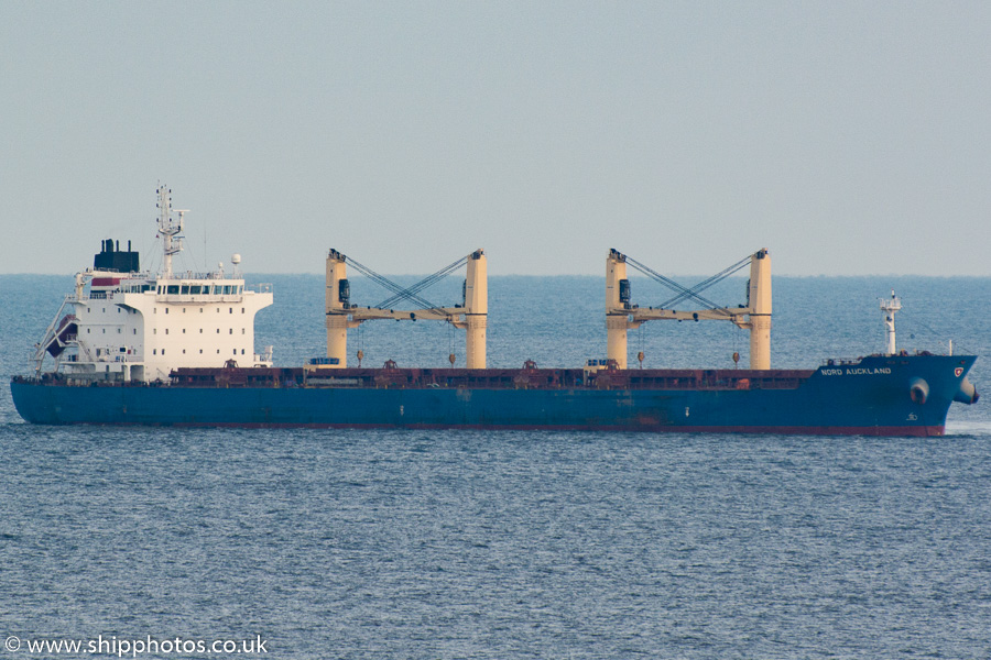 Photograph of the vessel  Nord Auckland pictured at anchor off Tynemouth on 27th December 2014