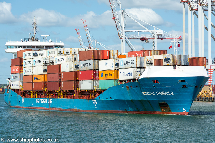 Photograph of the vessel  Nordic Hamburg pictured departing Southampton Container Terminal on 20th April 2024