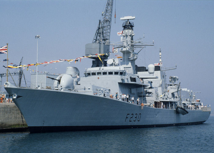HMS Norfolk pictured in Portland Harbour on 21st July 1990