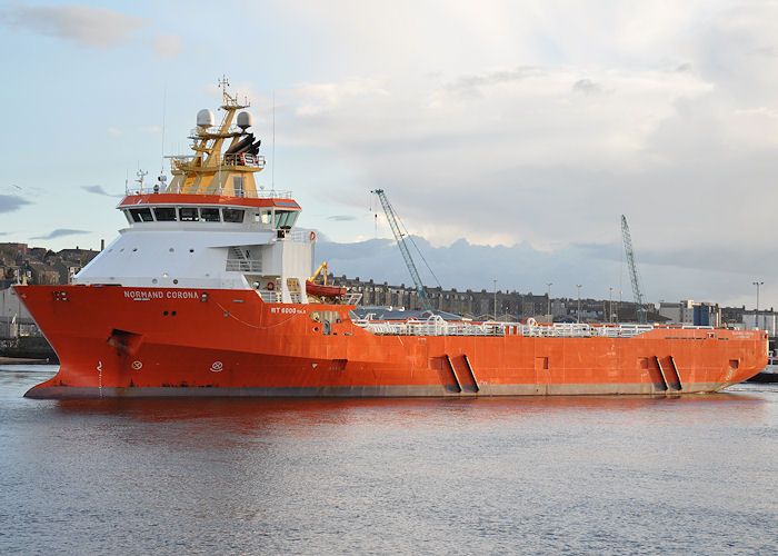 Photograph of the vessel  Normand Corona pictured departing Aberdeen on 14th May 2013