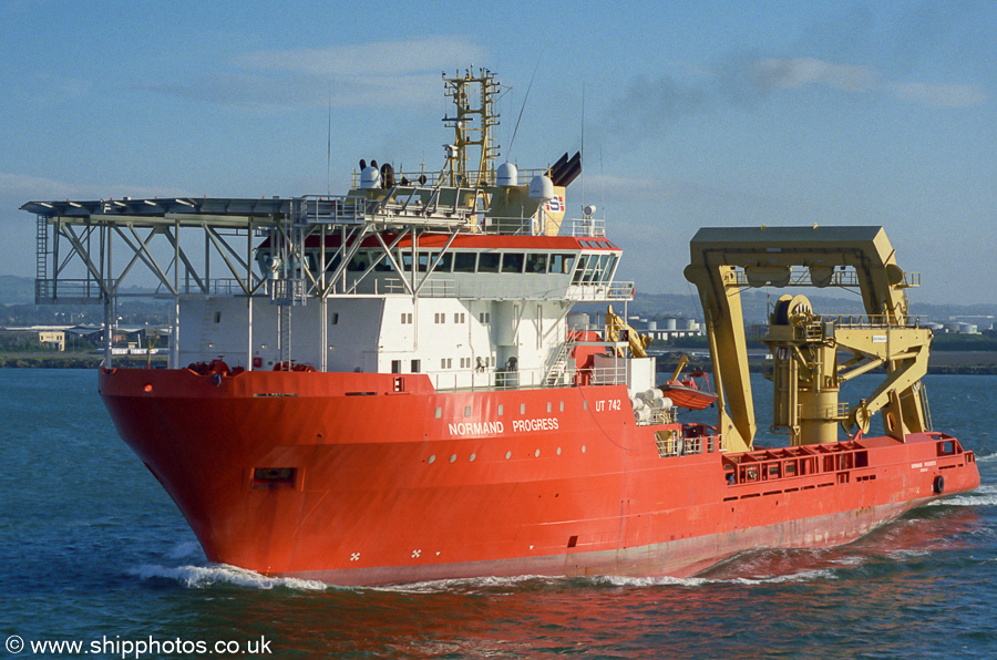 Photograph of the vessel  Normand Progress pictured departing Belfast on 17th August 2002