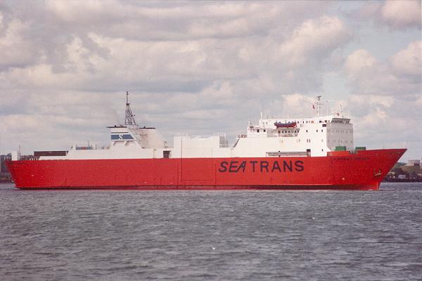 Photograph of the vessel  Nornews Service pictured arriving at Marchwood Military Port on 21st May 1993