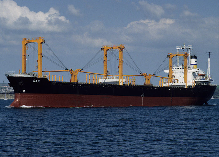 Photograph of the vessel  Oak pictured leaving the River Fal on 5th May 1996