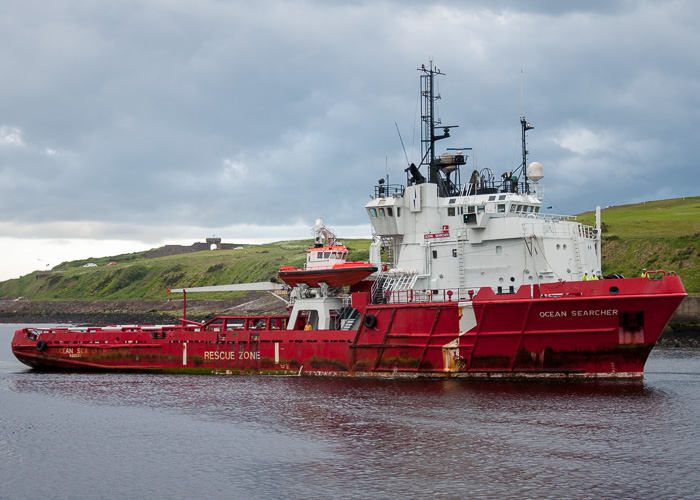 Photograph of the vessel  Ocean Searcher pictured arriving at Aberdeen on 10th June 2014