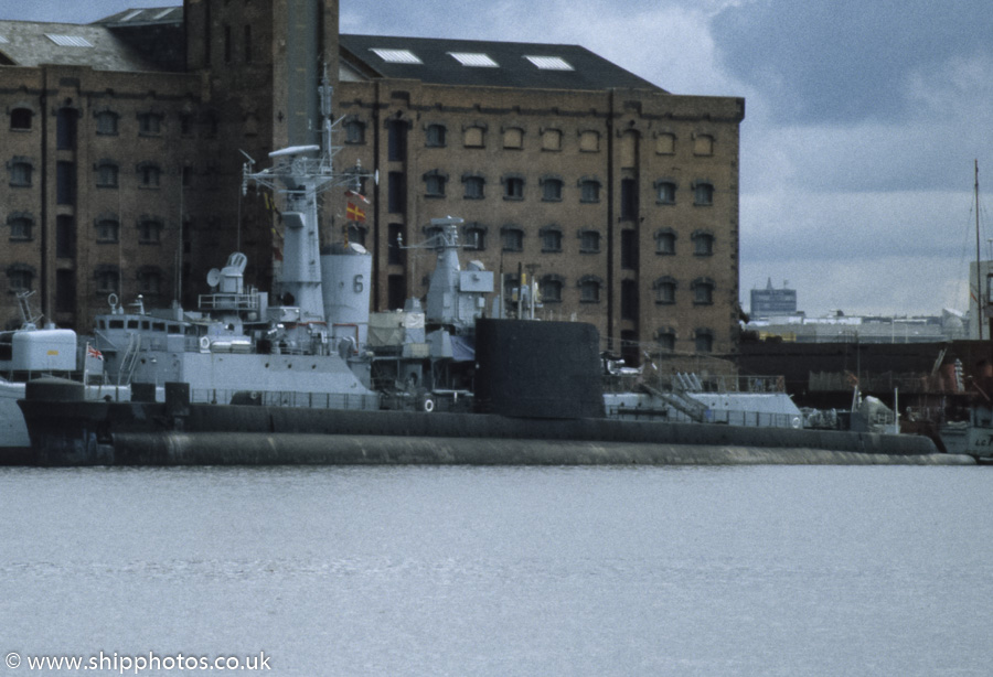 Photograph of the vessel HMS Onyx pictured in the East Float, Birkenhead on 28th August 1998