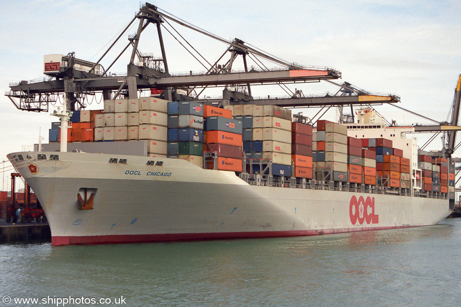 Photograph of the vessel  OOCL Chicago pictured at Southampton Container Terminal on 20th April 2002