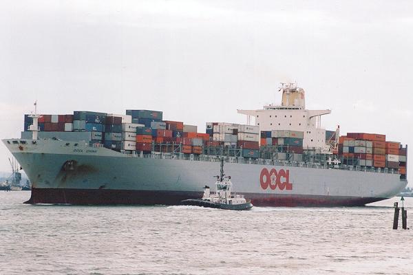 Photograph of the vessel  OOCL China pictured departing Southampton on 19th July 2001