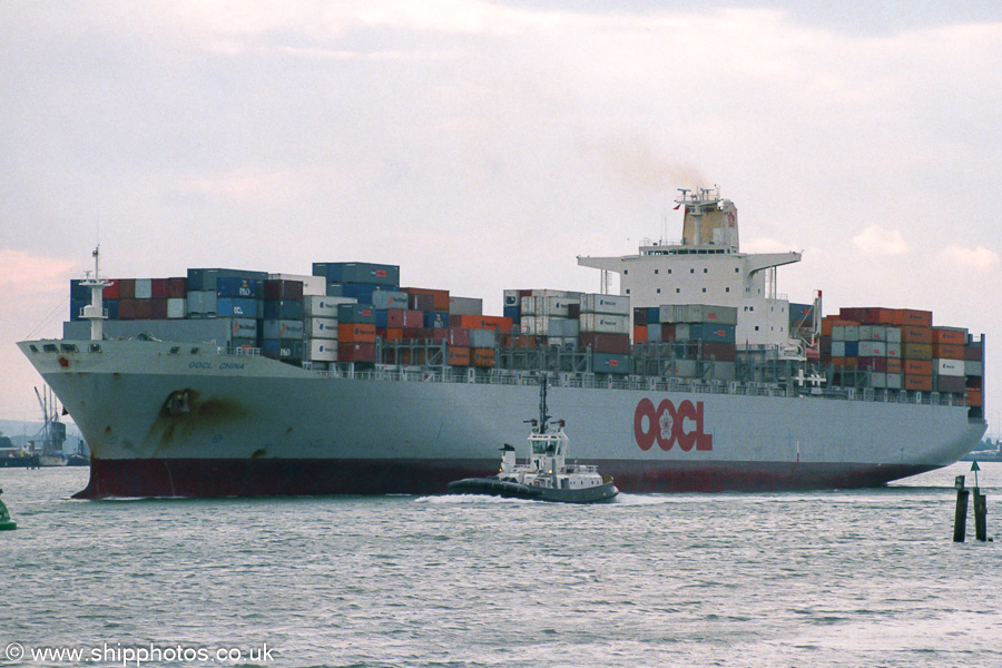 Photograph of the vessel  OOCL China pictured departing Southampton on 19th July 2001