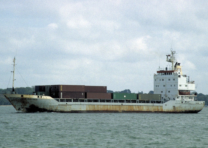 Photograph of the vessel  Oualidia pictured arriving at Southampton on 17th October 1997