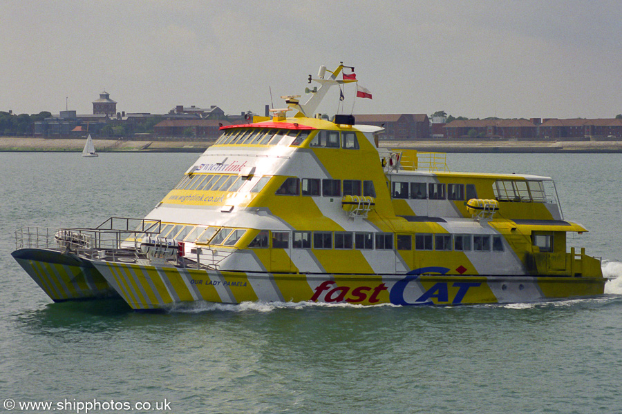 Photograph of the vessel  Our Lady Pamela pictured departing Portsmouth Harbour on 6th July 2002