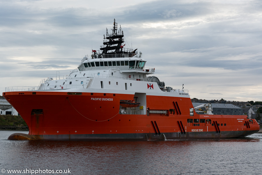 Photograph of the vessel  Pacific Duchess pictured departing Aberdeen on 20th September 2015
