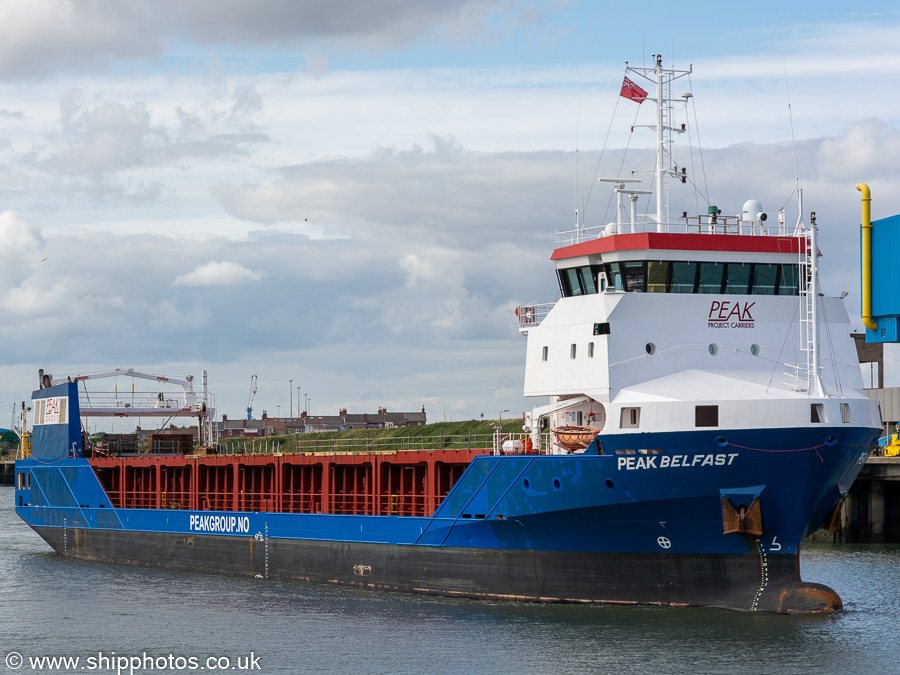 Photograph of the vessel  Peak Belfast pictured departing Blyth on 14th August 2021