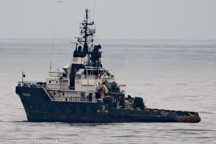 Photograph of the vessel  Pegasus pictured at anchor off Tynemouth on 9th June 2018