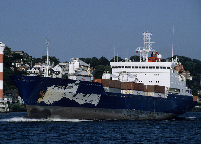 Photograph of the vessel  Polar Brasil pictured departing Hamburg on 24th August 1995