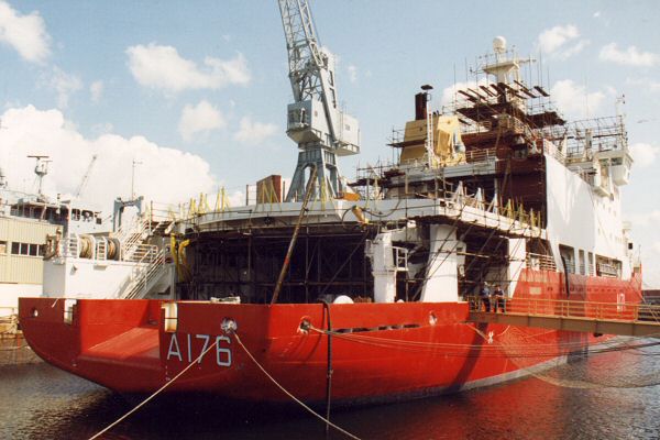 HMS Polar Circle pictured under refit in Portsmouth on 29th August 1992