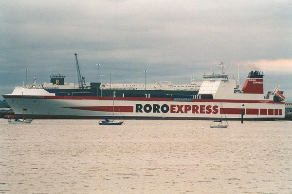 Photograph of the vessel  Porto Express pictured arriving in Southampton on 13th May 2001