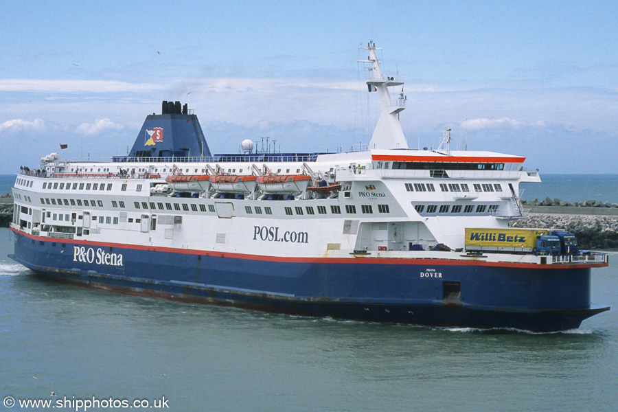 Photograph of the vessel  P&OSL Dover pictured arriving at Calais on 22nd June 2002
