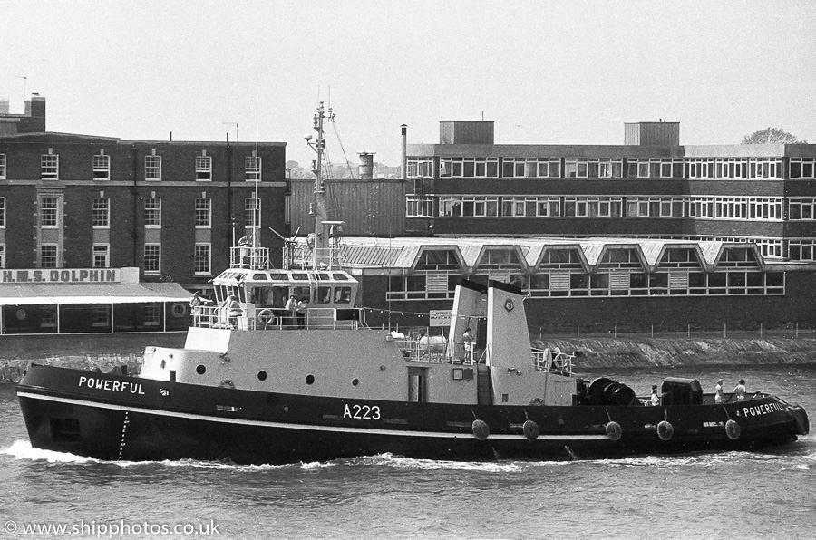 RMAS Powerful pictured in Portsmouth Harbour on 21st May 1989