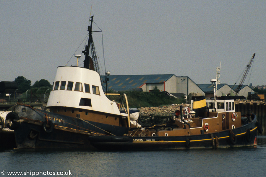 Photograph of the vessel  Prestwick pictured (with Friston Down) at Rochester on 17th June 1989