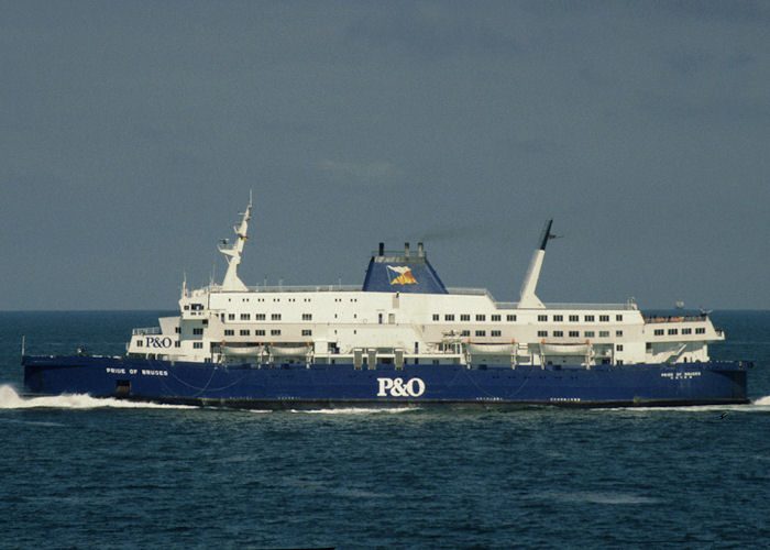 Photograph of the vessel  Pride of Bruges pictured in the Straits of Dover on 18th April 1997