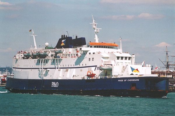 Photograph of the vessel  Pride of Cherbourg pictured departing Portsmouth Harbour on 28th August 2001