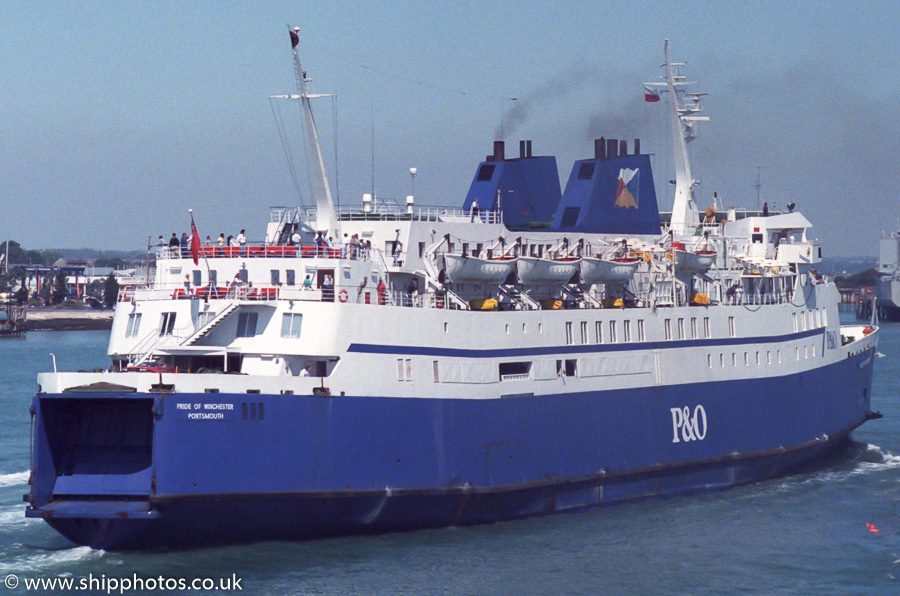 Photograph of the vessel  Pride of Winchester pictured arriving in Portsmouth Harbour on 2nd July 1989