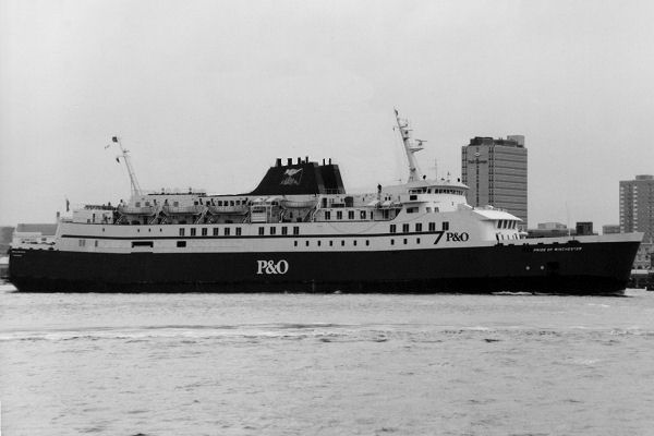 Photograph of the vessel  Pride of Winchester pictured departing Portsmouth on 10th June 1991