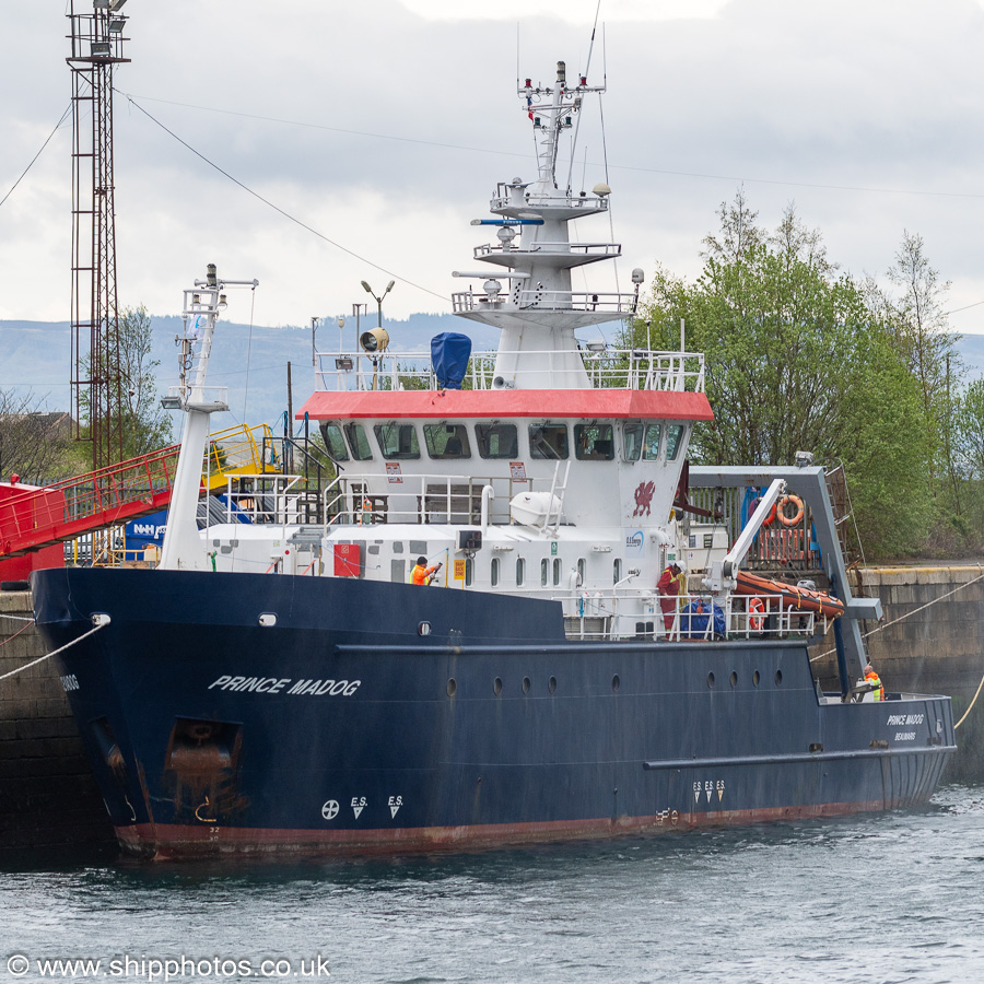 Photograph of the vessel rv Prince Madog pictured in James Watt Dock, Greenock on 19th April 2025