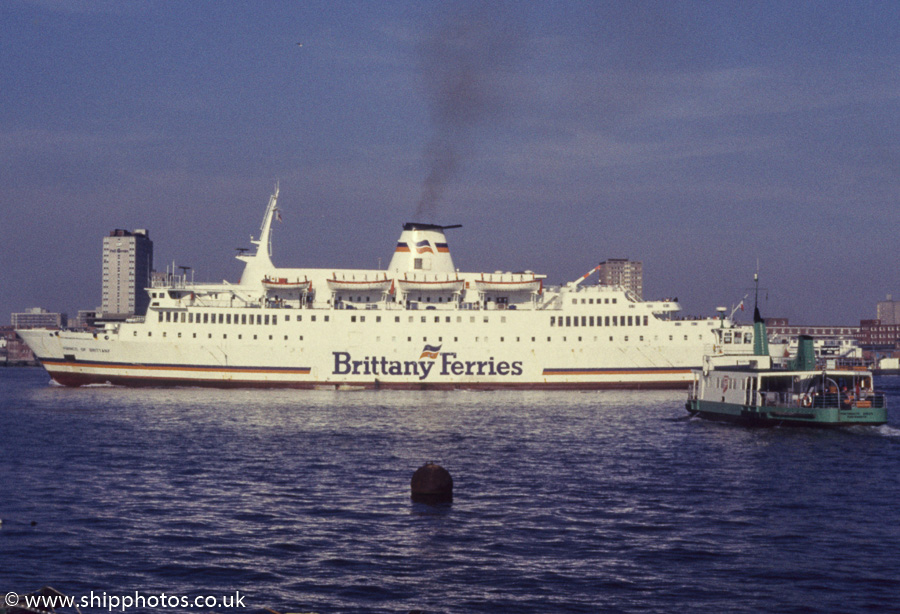 Photograph of the vessel  Prince of Brittany pictured entering Portsmouth Harbour on 1st May 1987