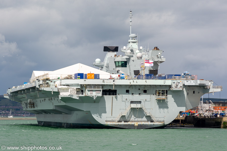 Photograph of the vessel HMS Prince of Wales pictured in Portsmouth Naval Base on 19th April 2024