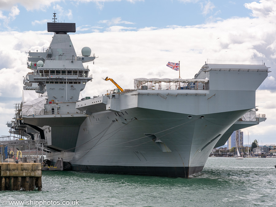 Photograph of the vessel HMS Prince of Wales pictured in Portsmouth Naval Base on 19th April 2024