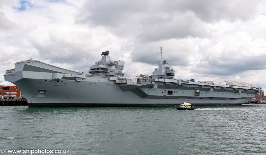 Photograph of the vessel HMS Prince of Wales pictured in Portsmouth Naval Base on 19th April 2024