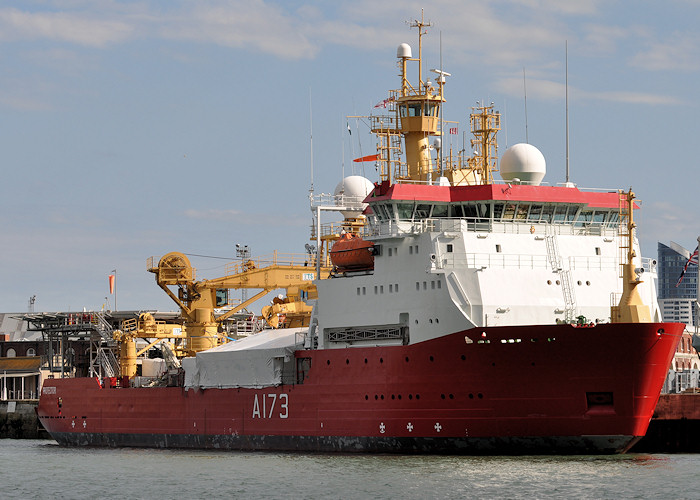 Photograph of the vessel HMS Protector pictured in Portsmouth Naval Base on 20th July 2012