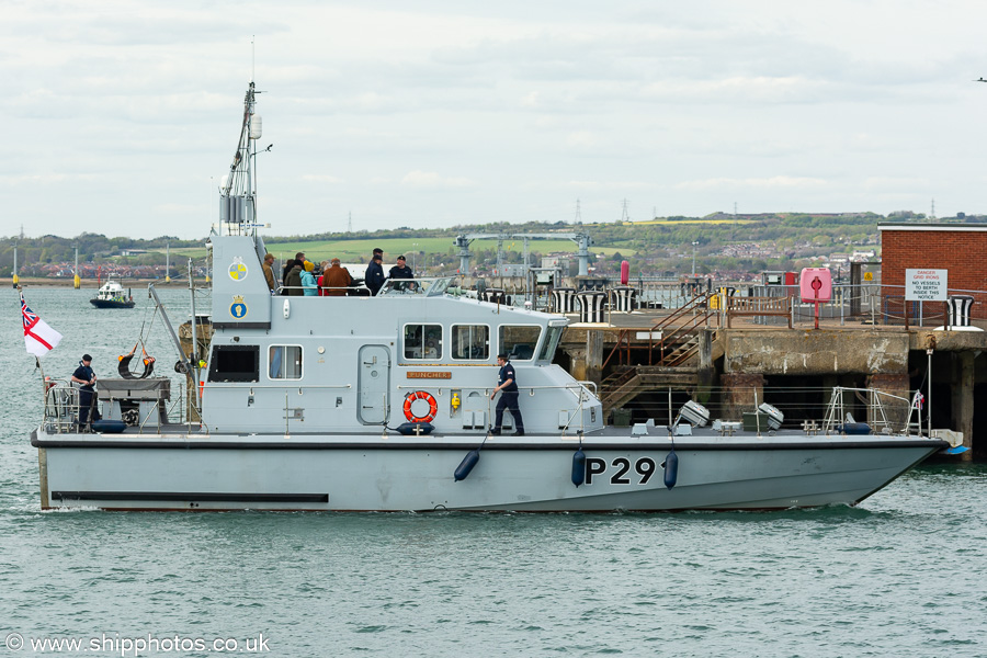 Photograph of the vessel HMS Puncher pictured in Portsmouth Harbour on 18th April 2024