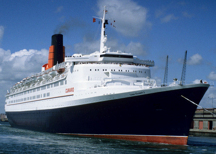 Photograph of the vessel  Queen Elizabeth 2 pictured departing Southampton on 13th July 1997
