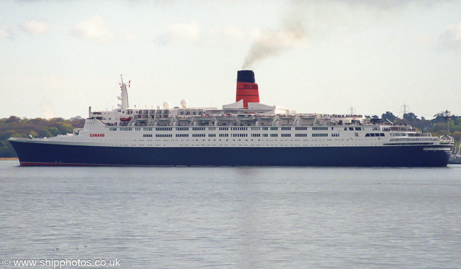 Photograph of the vessel  Queen Elizabeth 2 pictured departing Southampton on 18th April 2002
