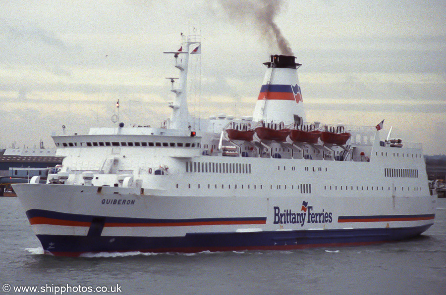 Photograph of the vessel  Quiberon pictured departing Portsmouth Harbour on 28th January 1989