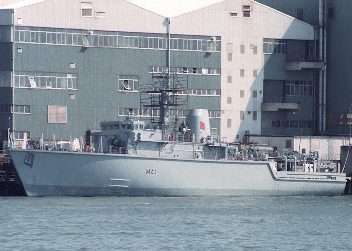 Photograph of the vessel HMS Quorn pictured fitting out at Woolston on 24th April 1988