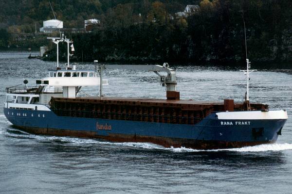 Photograph of the vessel  Rana Frakt pictured departing Bergen on 26th October 1998