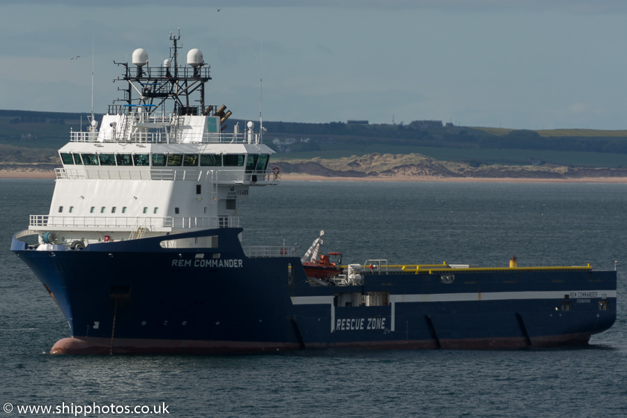 Photograph of the vessel  Rem Commander pictured at anchor in Aberdeen Bay on 17th May 2015