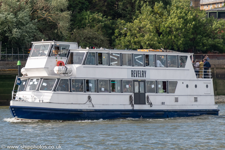 Photograph of the vessel  Revelry pictured passing Island Gardens on 20th July 2025