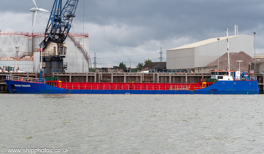 Photograph of the vessel  River Trader pictured at White Mountain Jetty, Dagenham on 20th July 2025
