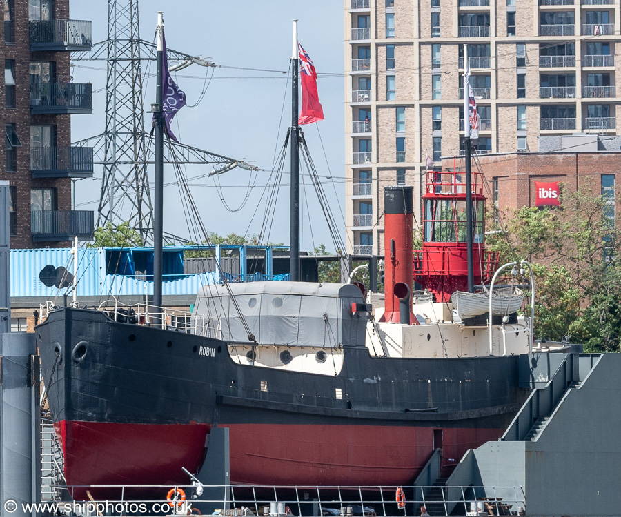 Photograph of the vessel ss Robin pictured at Trinity Buoy Wharf, Leamouth on 20th July 2025