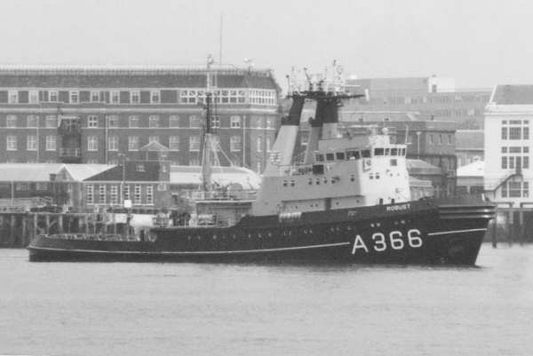 Photograph of the vessel RMAS Robust pictured departing Portsmouth on 20th May 1991